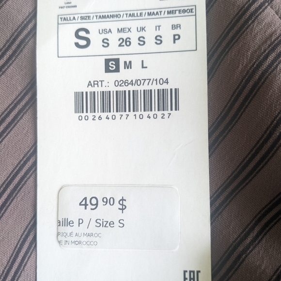 ZARA RUSHED BOHO RUFFLED SHORT SLEEVES BROWN VERTICAL STRIPED MIDI DRESS… - Picture 6 of 16